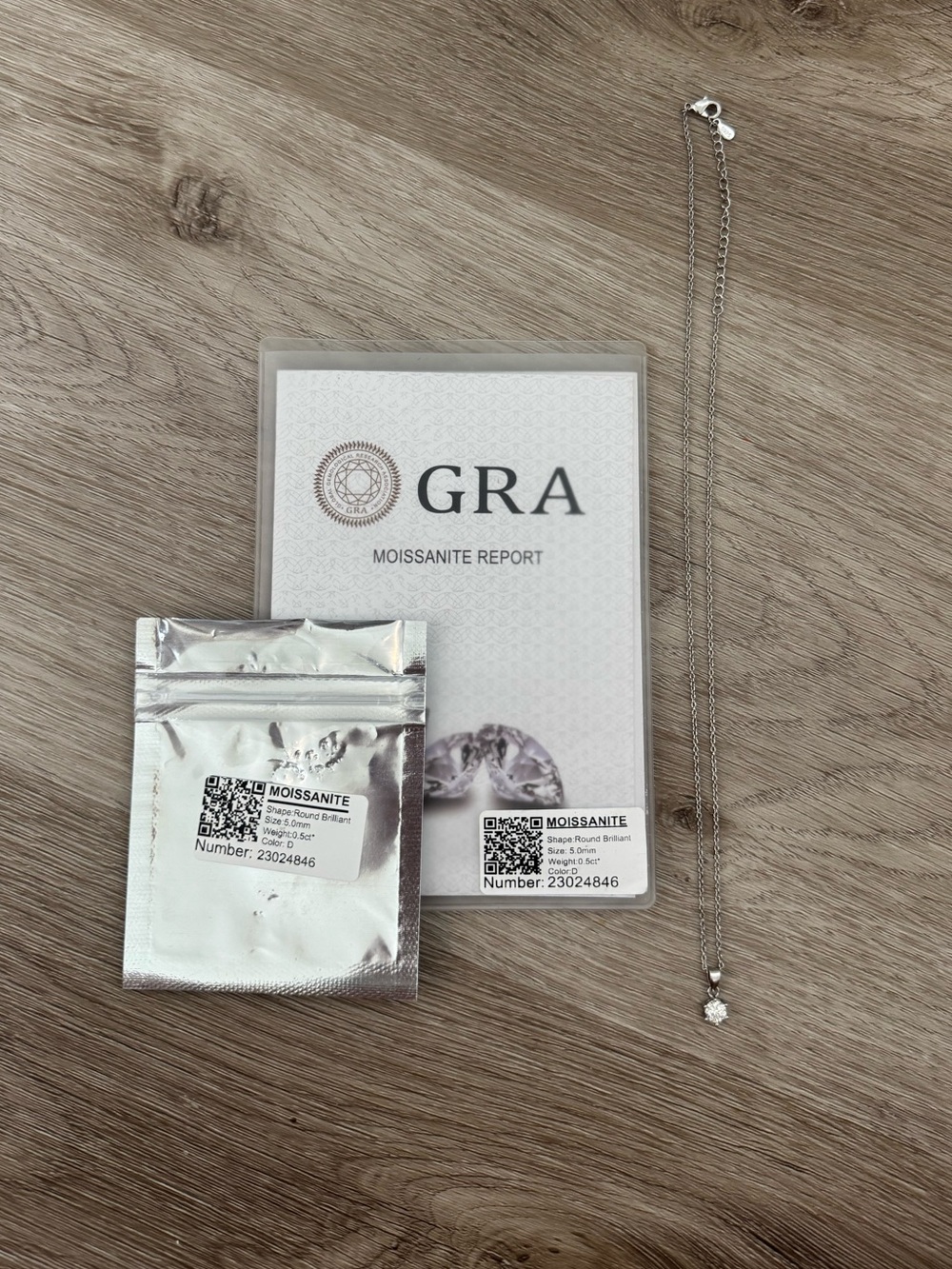 Sterling Silver S925 0.5ct Moissanite Solitaire Necklace GRA Certified